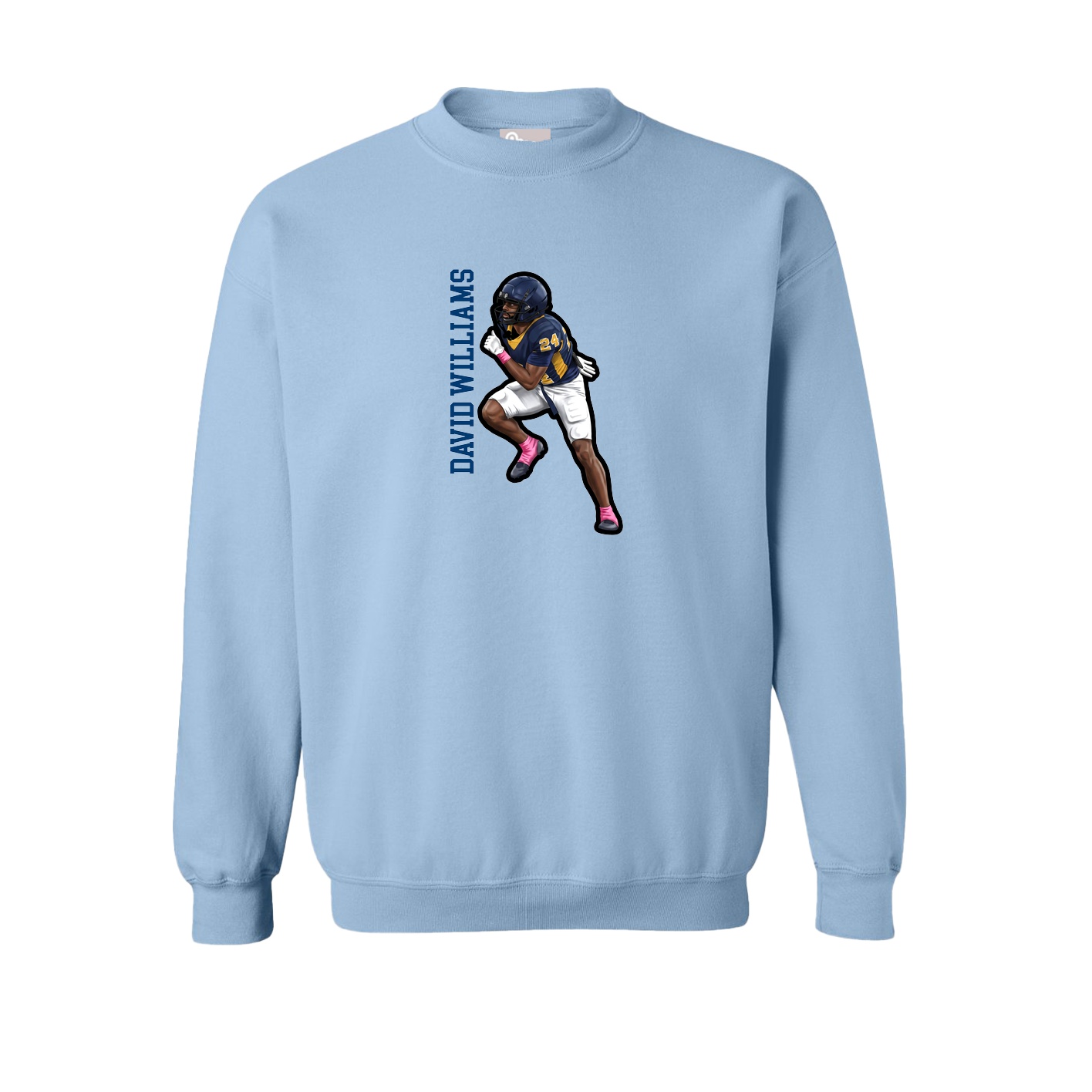 Fleece Crew — Name Vertical in Light Blue