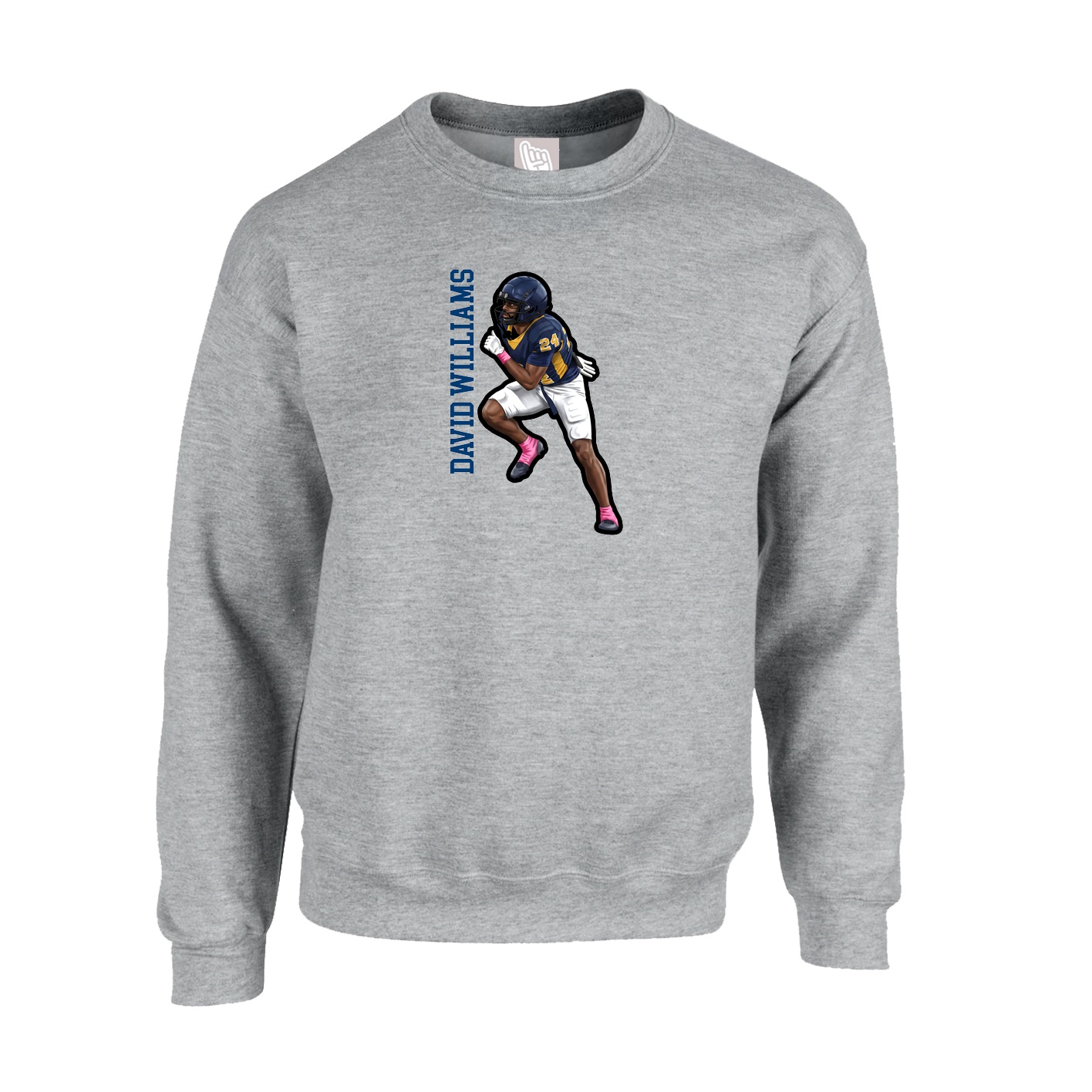 Fleece Crew — Name Vertical in Grey