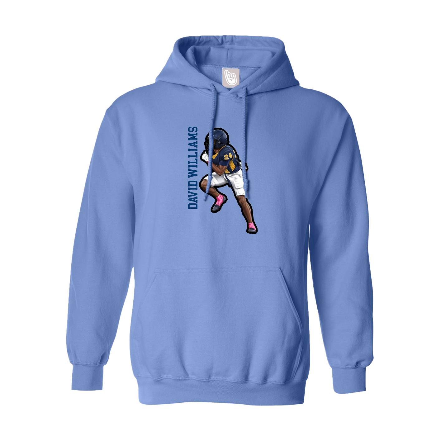 Youth Hoodie — Name Vertical in Powder Blue