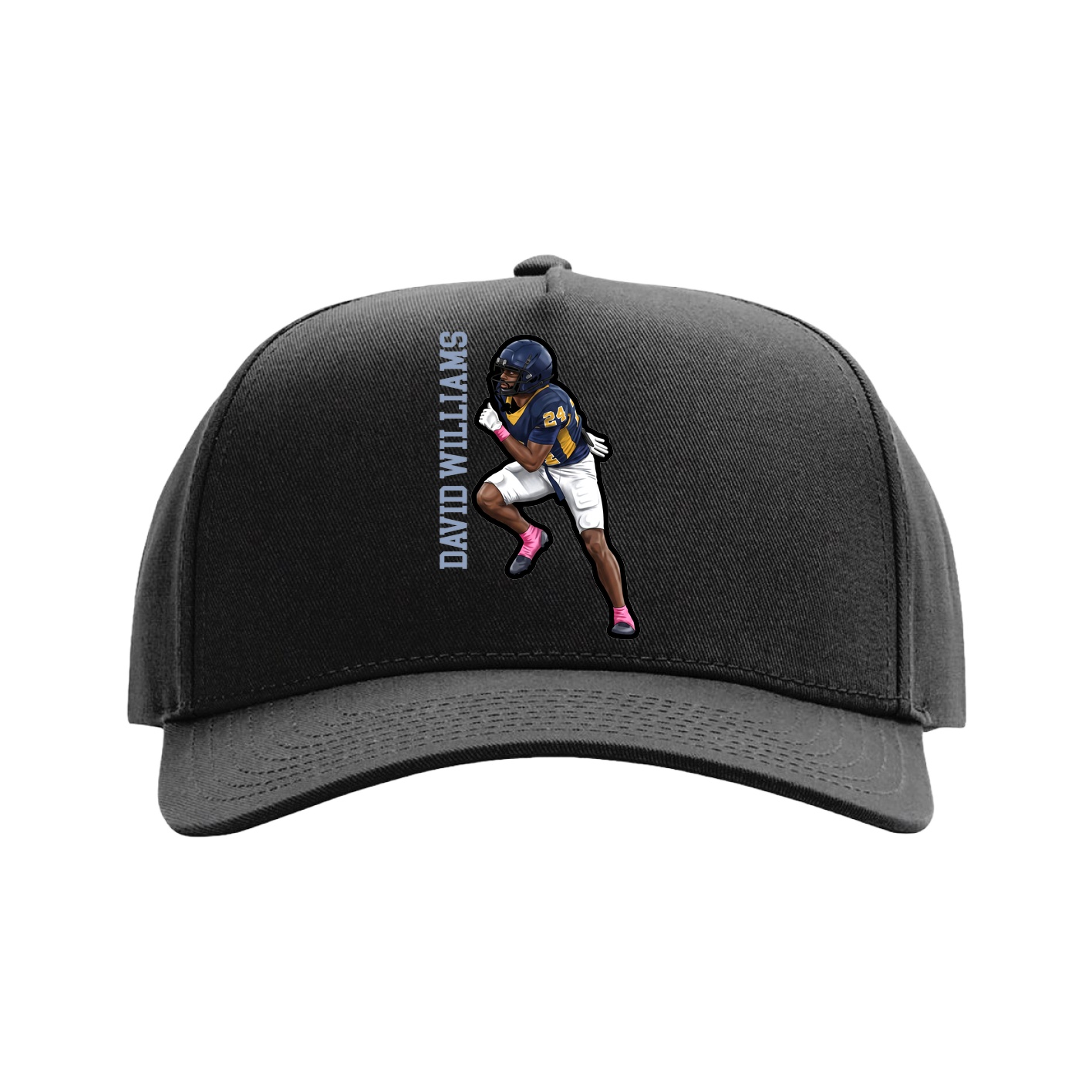 Full Fabric Five-Panel Champ Cap — Name Vertical in Black