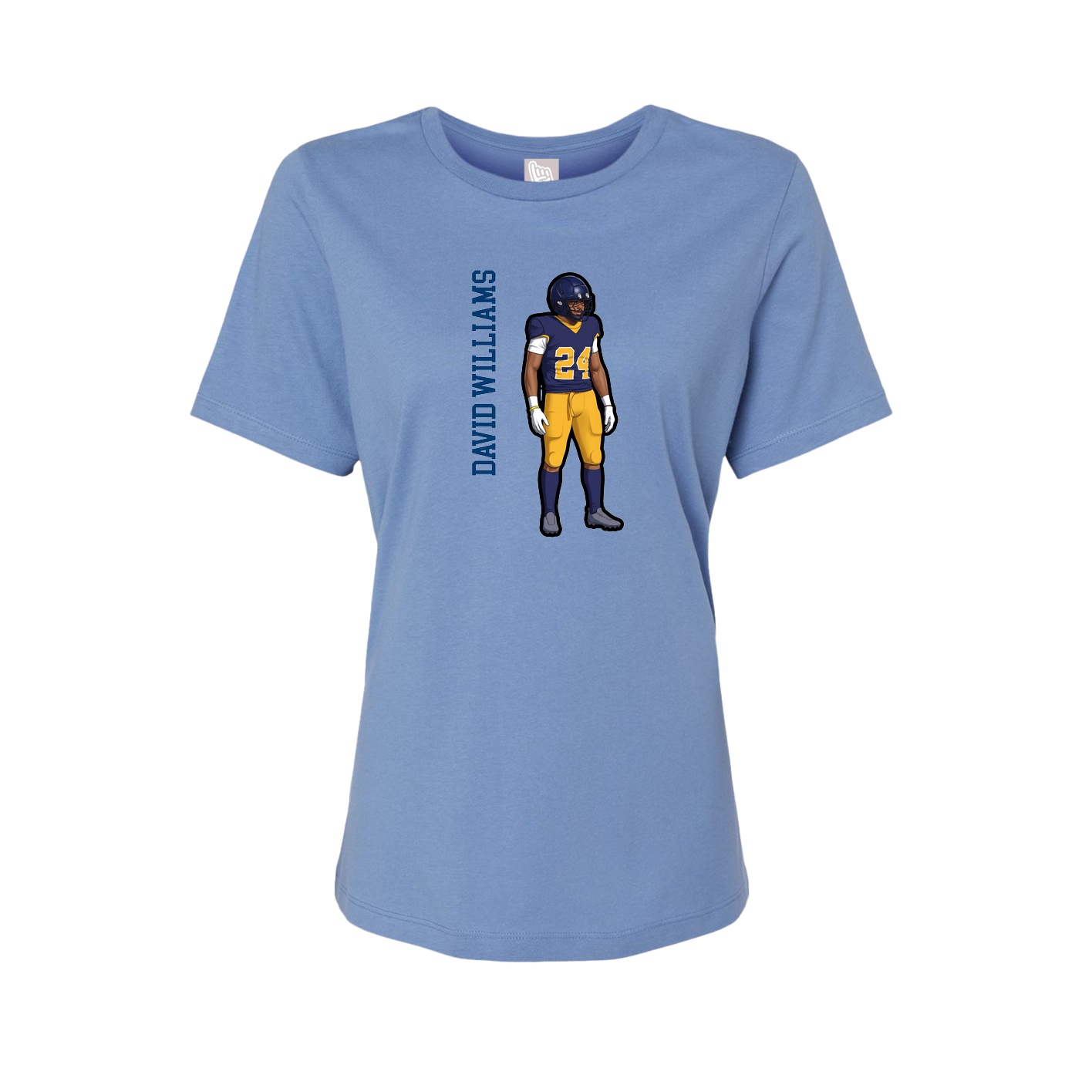 Womens Tee — Name Vertical in Powder Blue