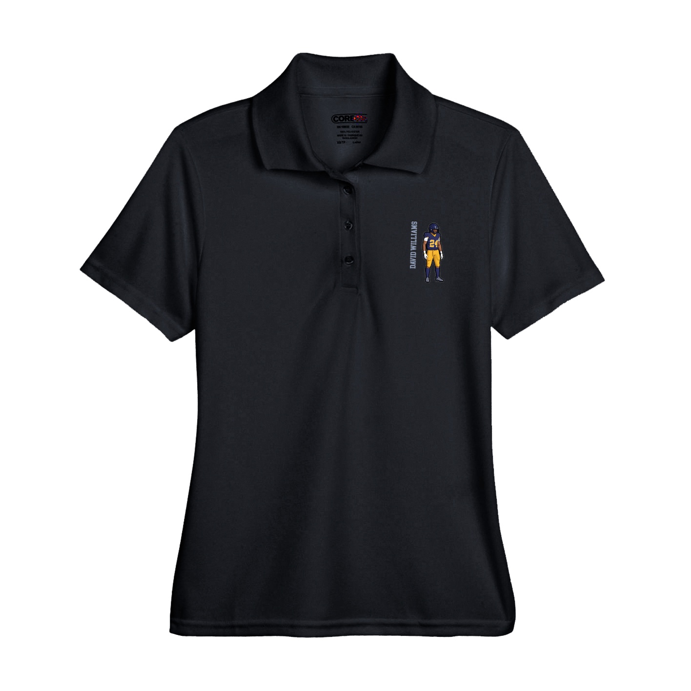 Womens Performance Polo — Name Vertical in Black