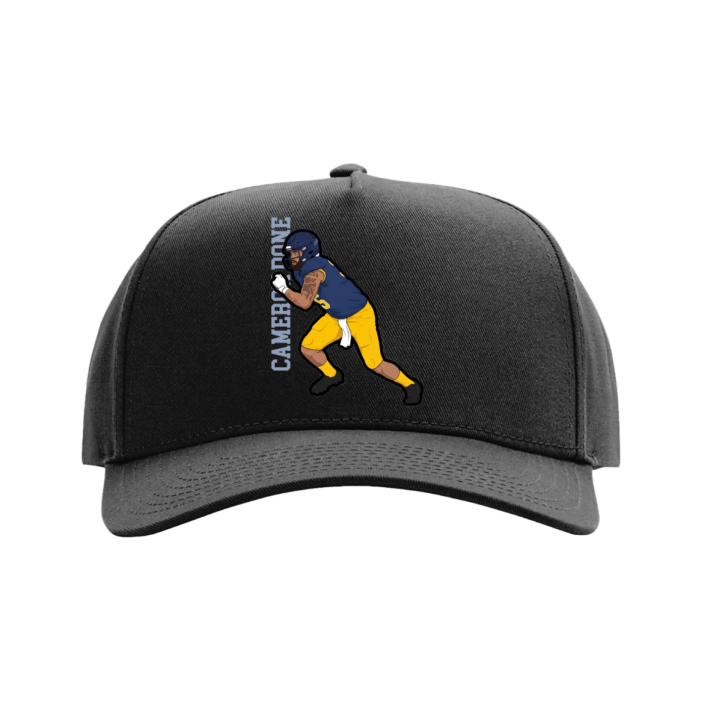 Full Fabric Five-Panel Champ Cap — Name Vertical in Black