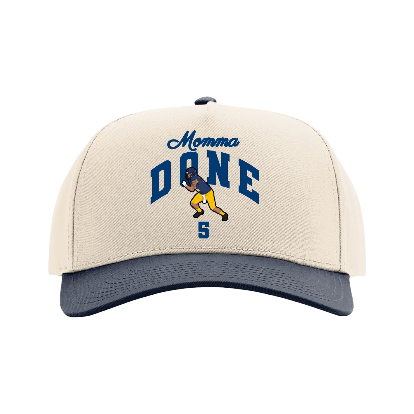 Full Fabric Five-Panel Champ Cap — Mothers Day Arch in Cream/Navy