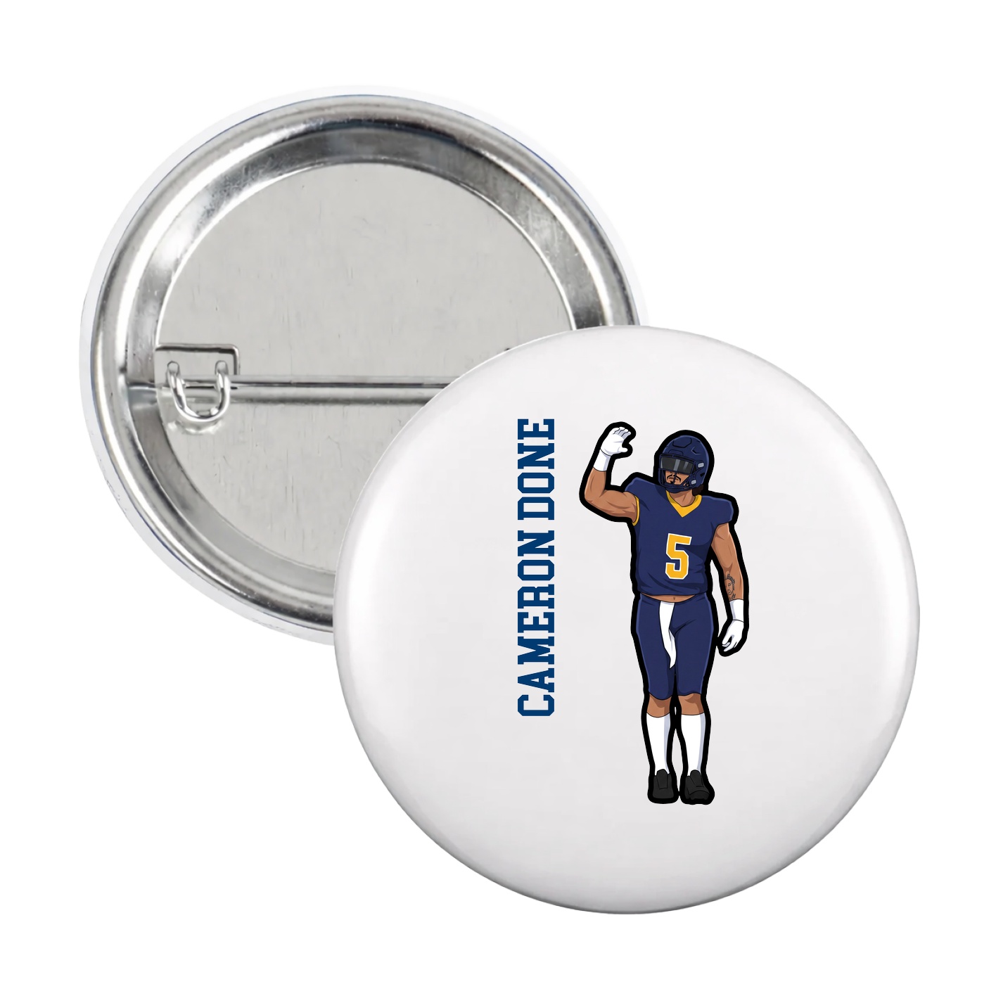 Game Day Button — Name Vertical in White