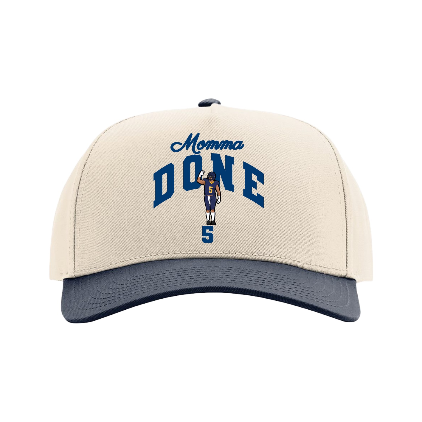 Full Fabric Five-Panel Champ Cap — Mothers Day Arch in Cream/Navy