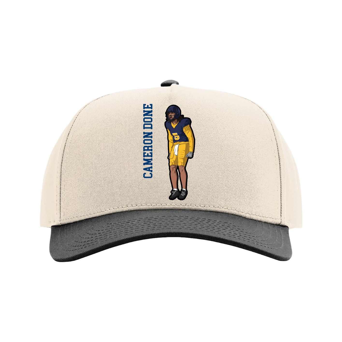 Full Fabric Five-Panel Champ Cap — Name Vertical in Cream/Black