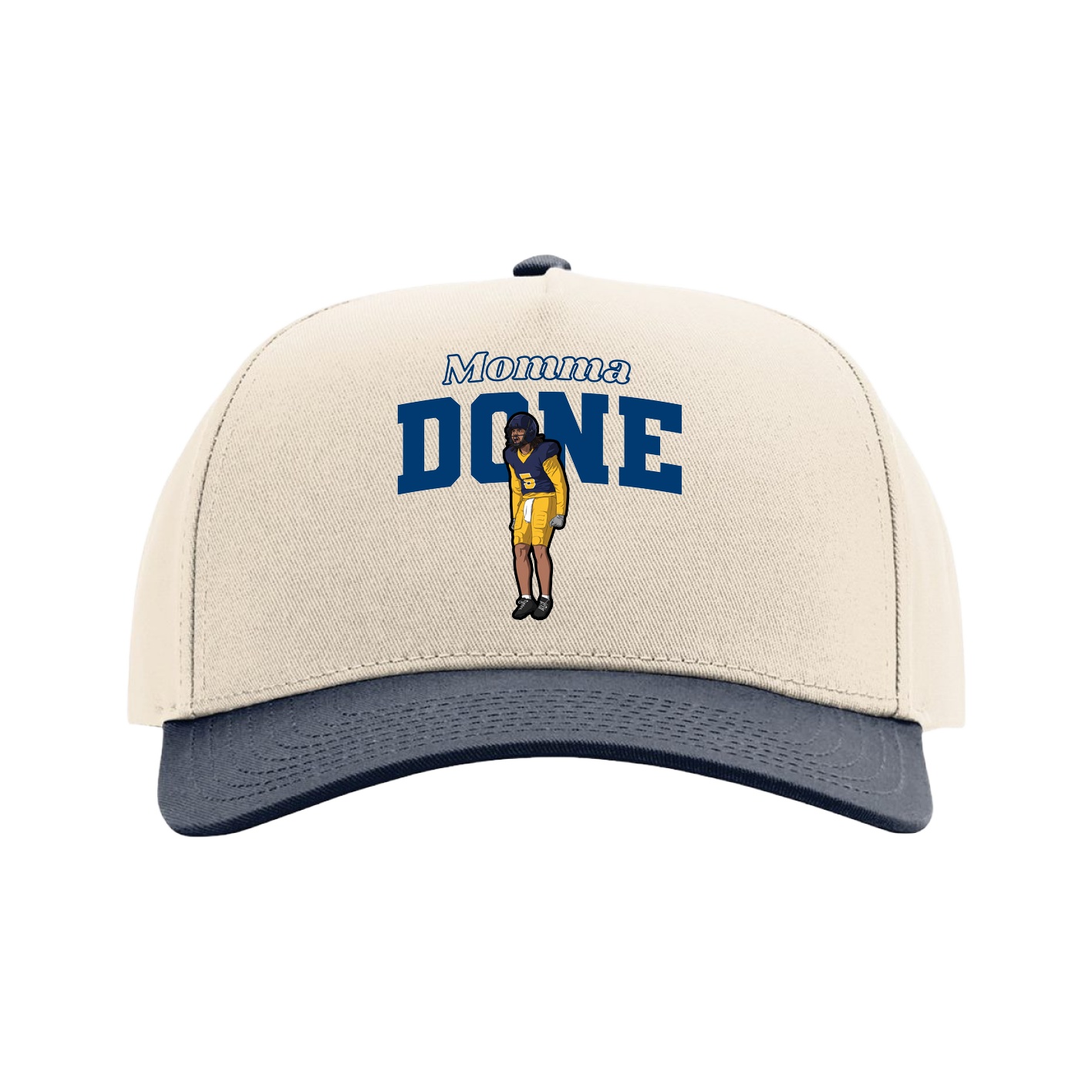 Full Fabric Five-Panel Champ Cap — Mothers Day Block in Cream/Navy