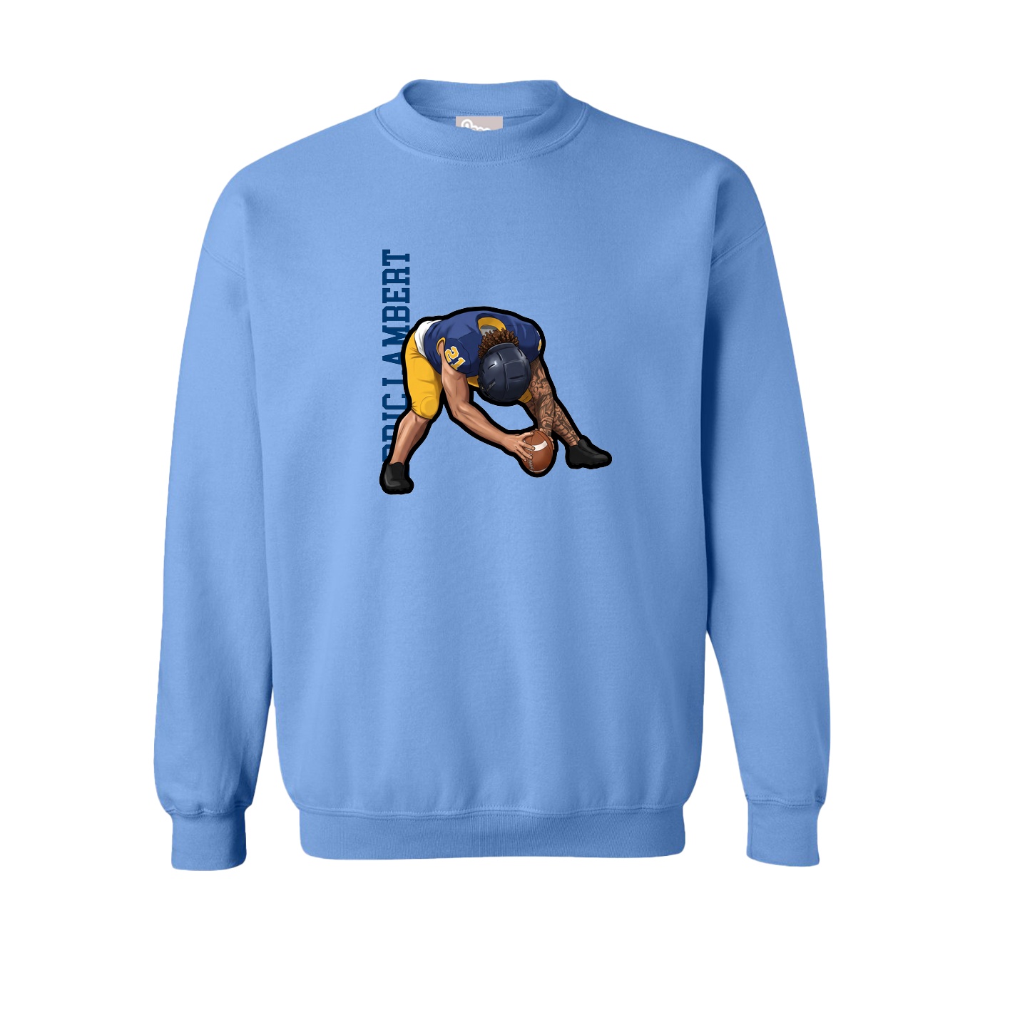 Fleece Crew — Name Vertical in Powder Blue
