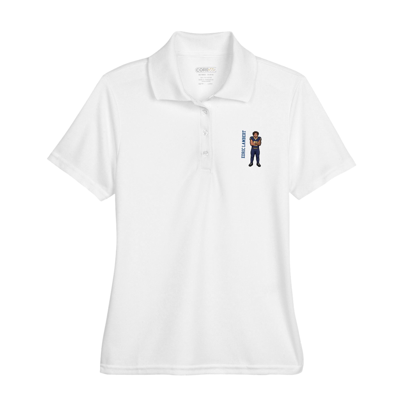 Womens Performance Polo — Name Vertical in White