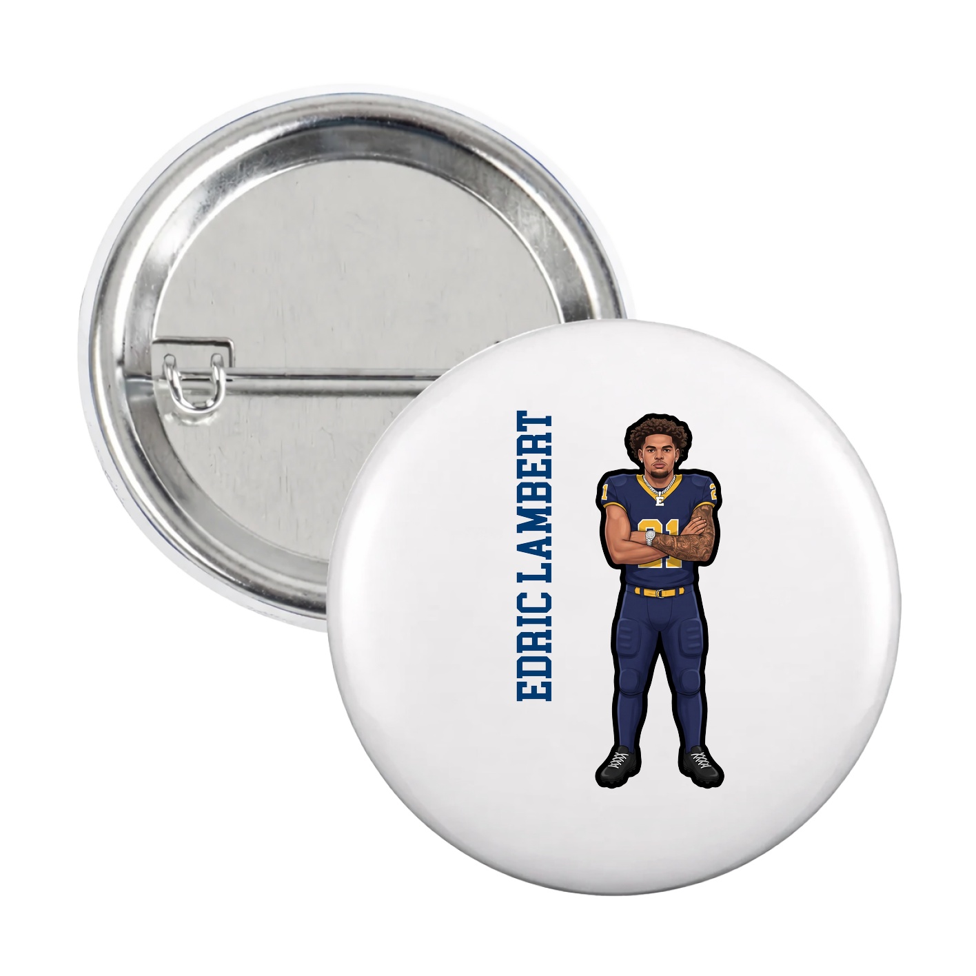 Game Day Button — Name Vertical in White