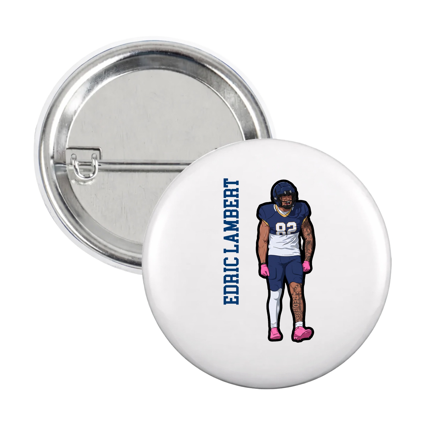 Game Day Button — Name Vertical in White