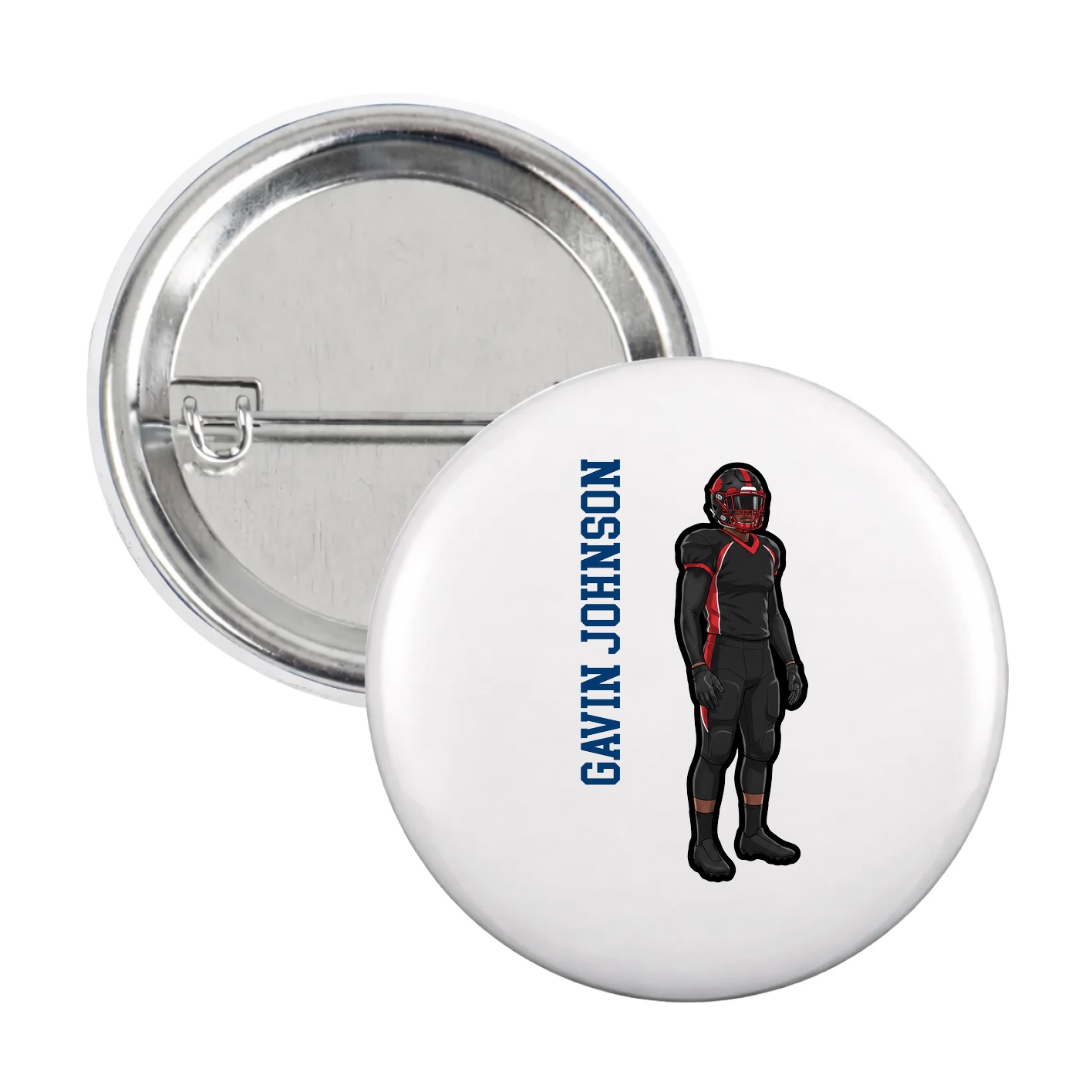 Game Day Button — Name Vertical in White