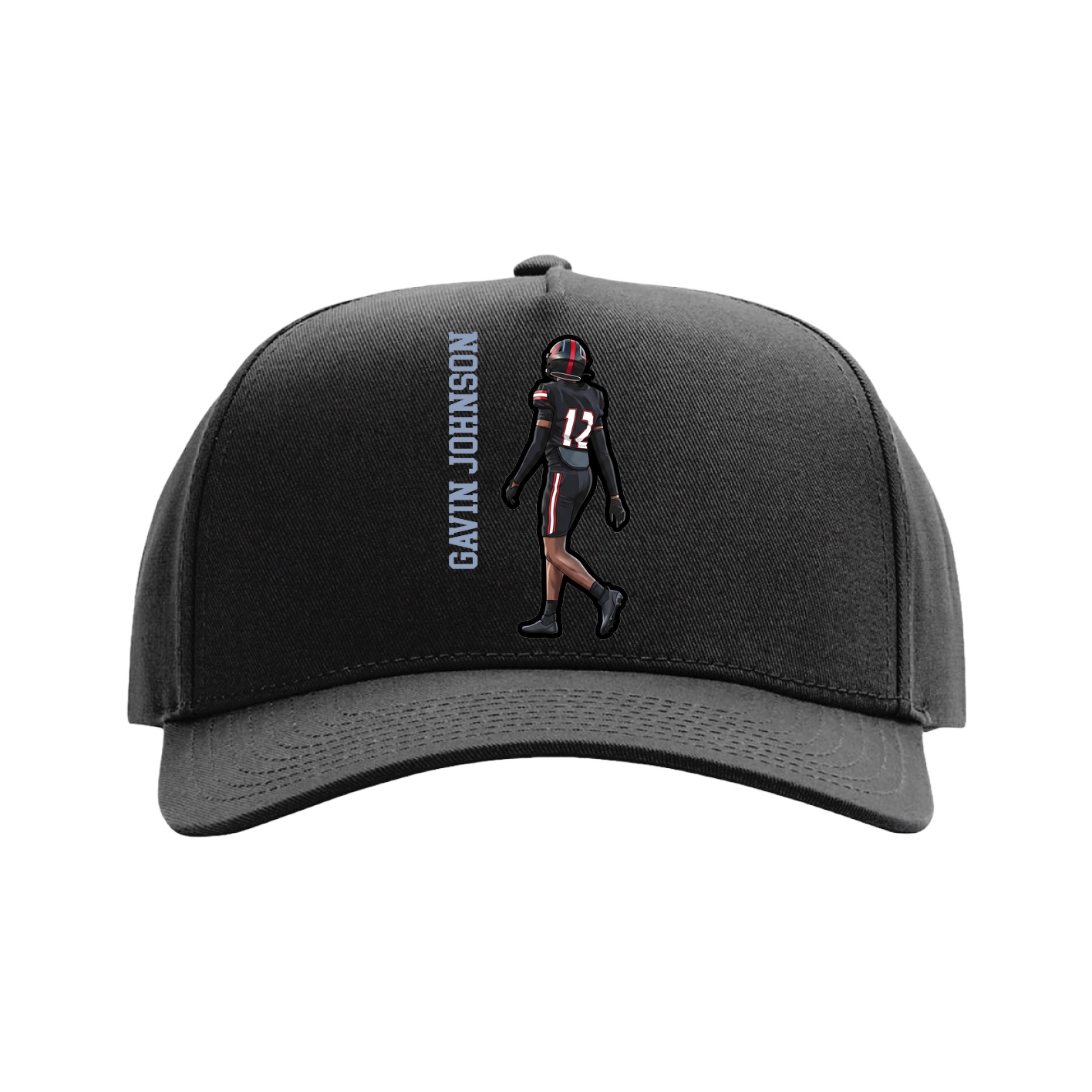 Full Fabric Five-Panel Champ Cap — Name Vertical in Black