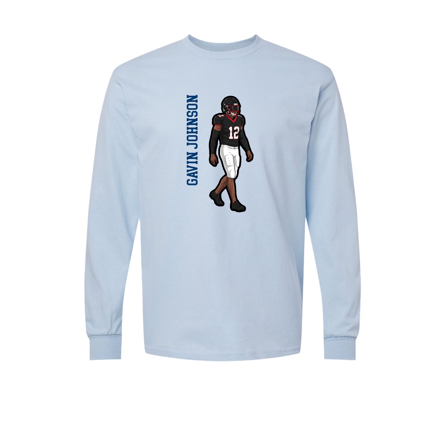 Long Sleeve Tee — Name Vertical in Light Blue