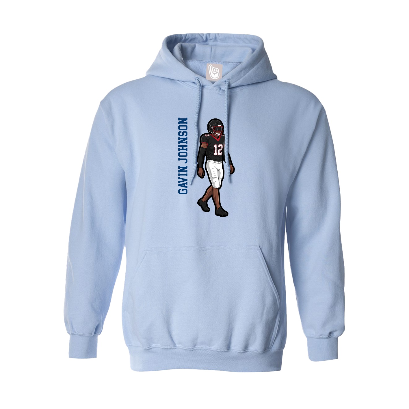 Hoodie — Name Vertical in Light Blue