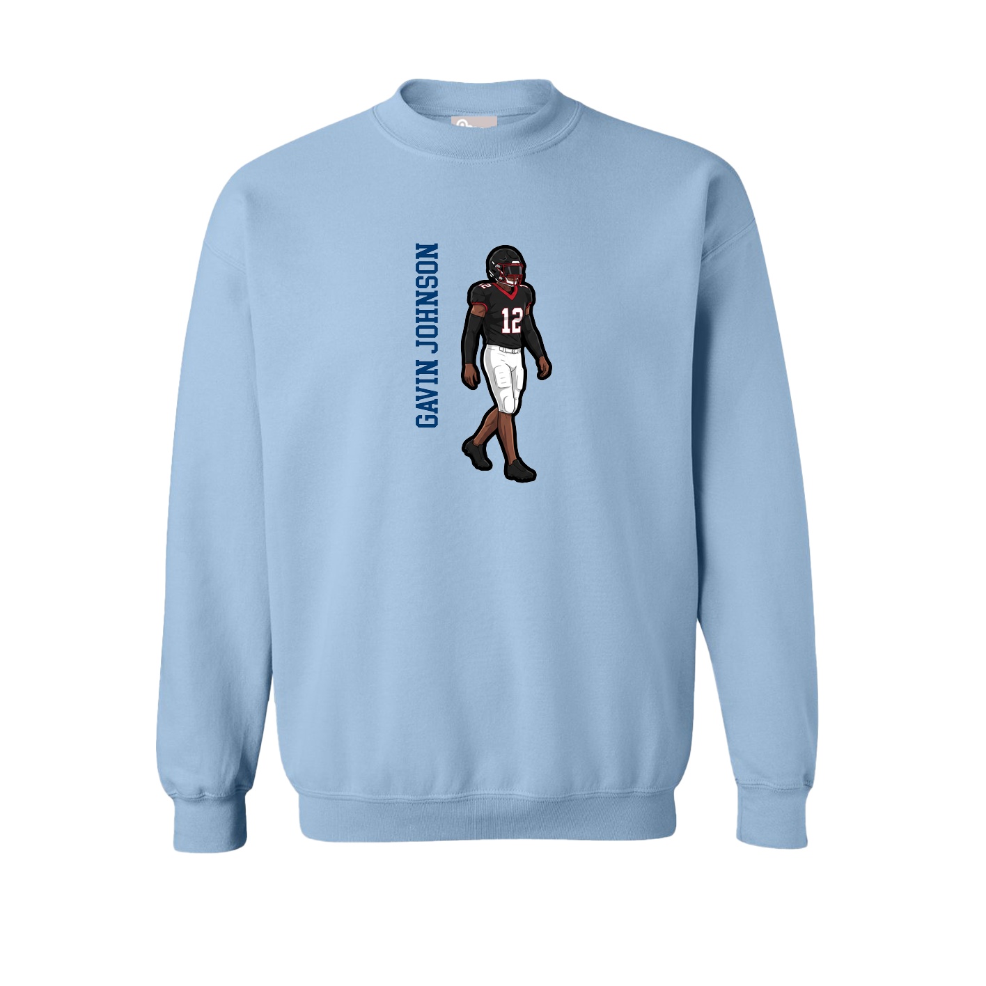 Fleece Crew — Name Vertical in Light Blue