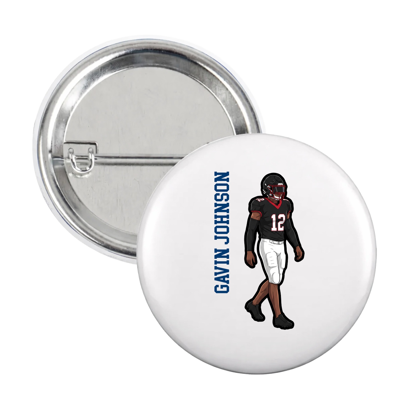 Game Day Button — Name Vertical in White