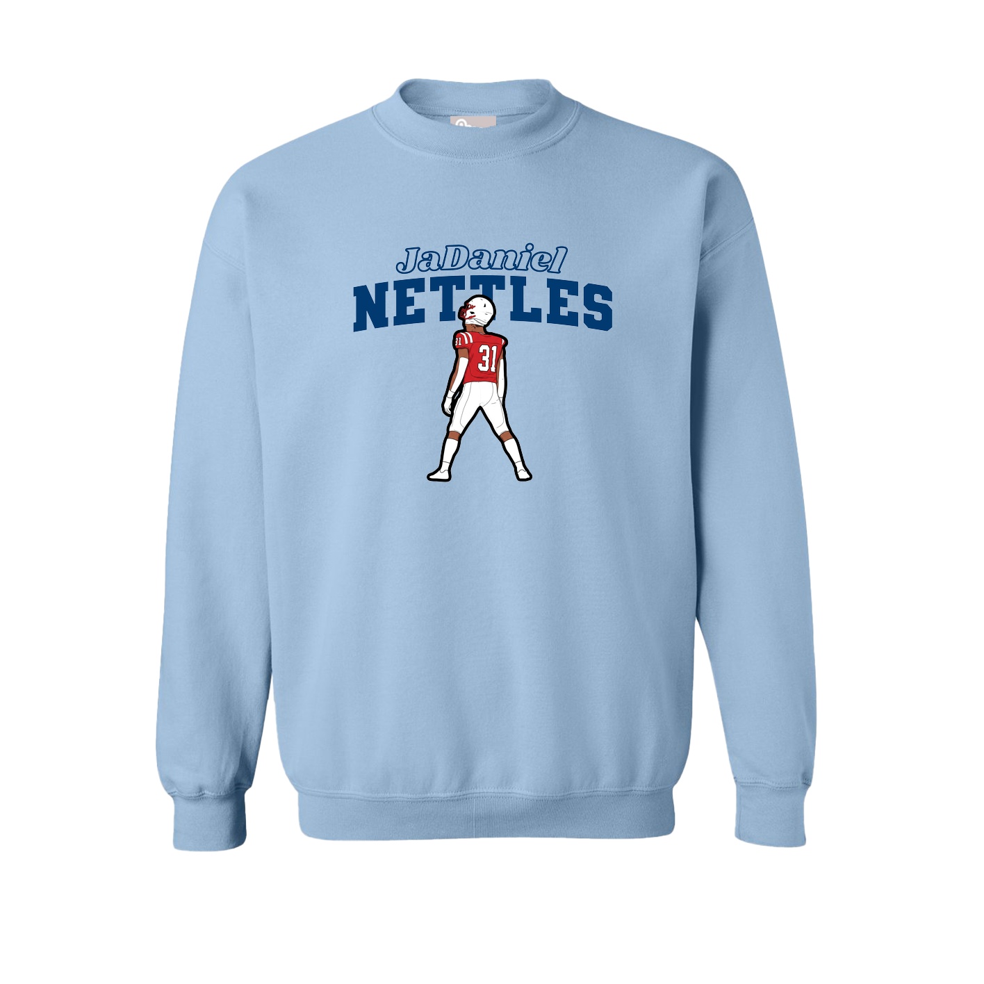Fleece Crew — Name Arch in Light Blue