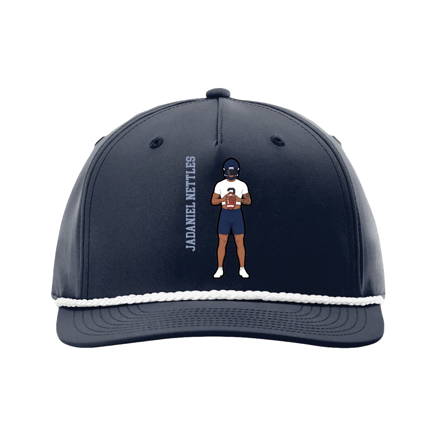 Five-Panel Classic Rope Cap — Name Vertical in Navy