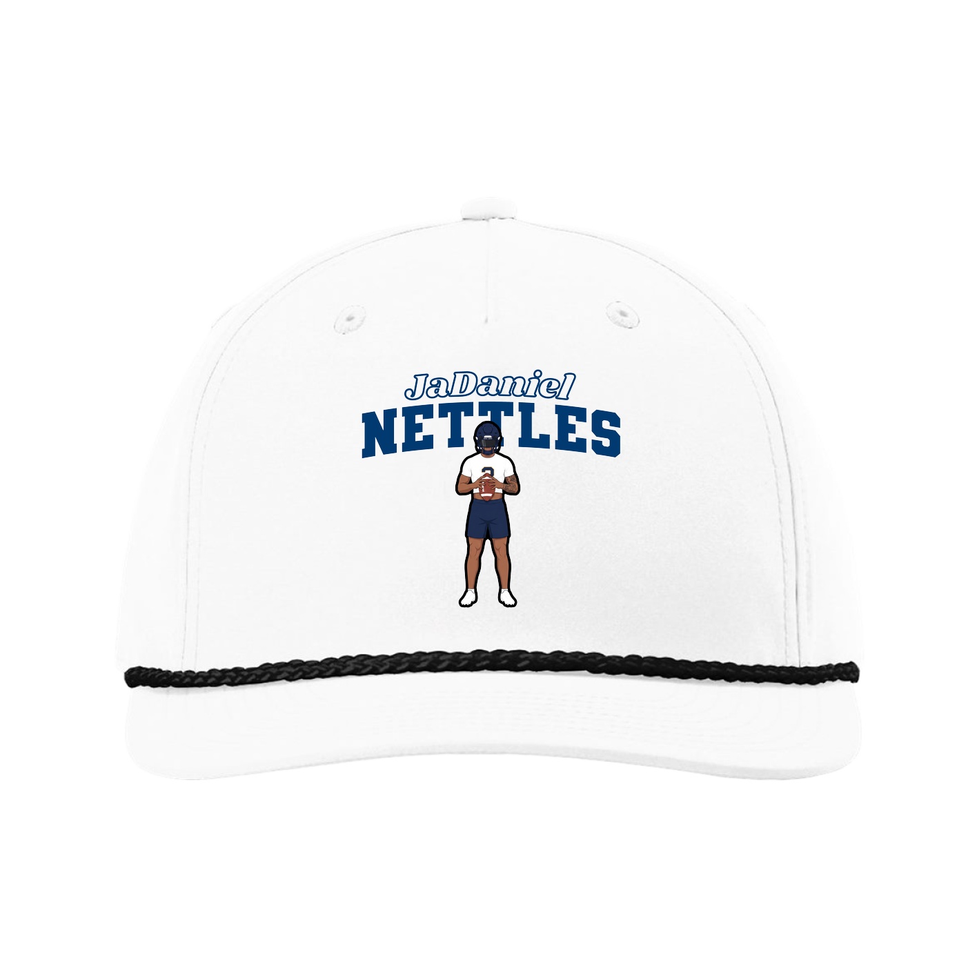 Five-Panel Classic Rope Cap — Name Arch in White