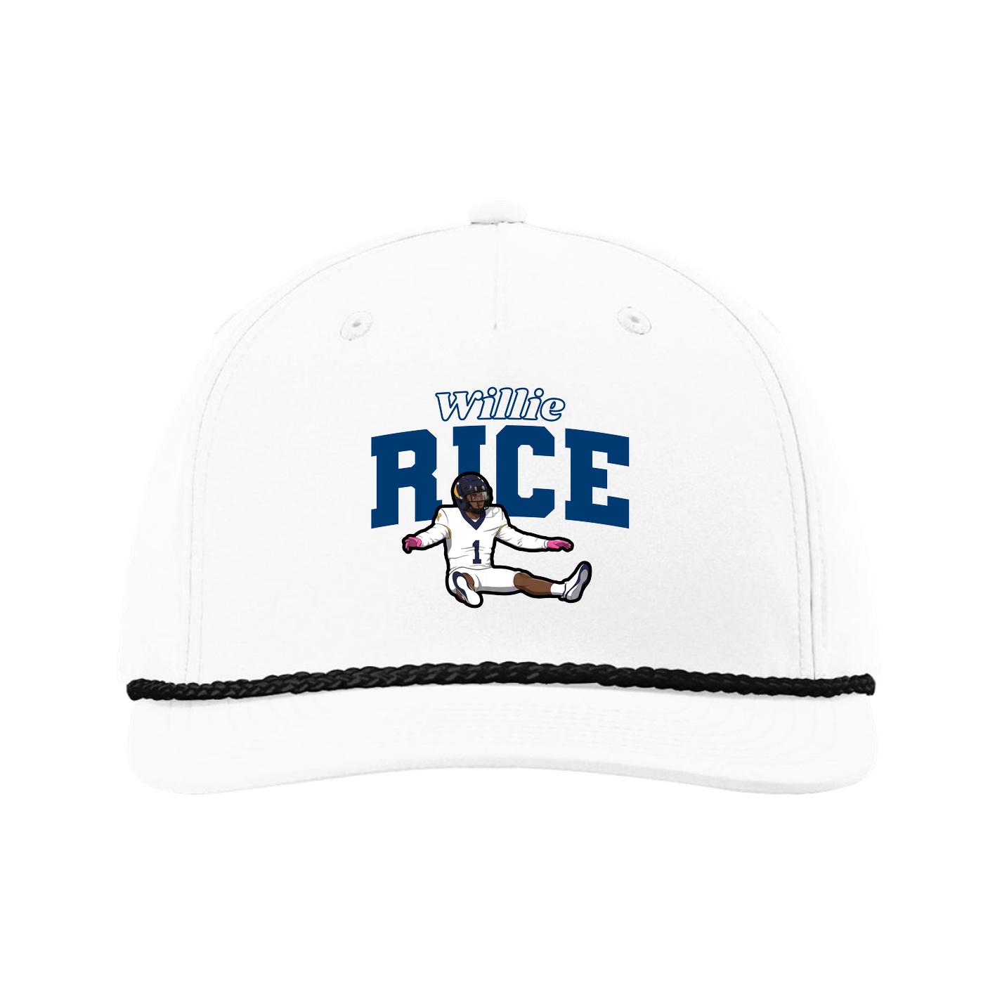 Five-Panel Classic Rope Cap — Name Arch in White