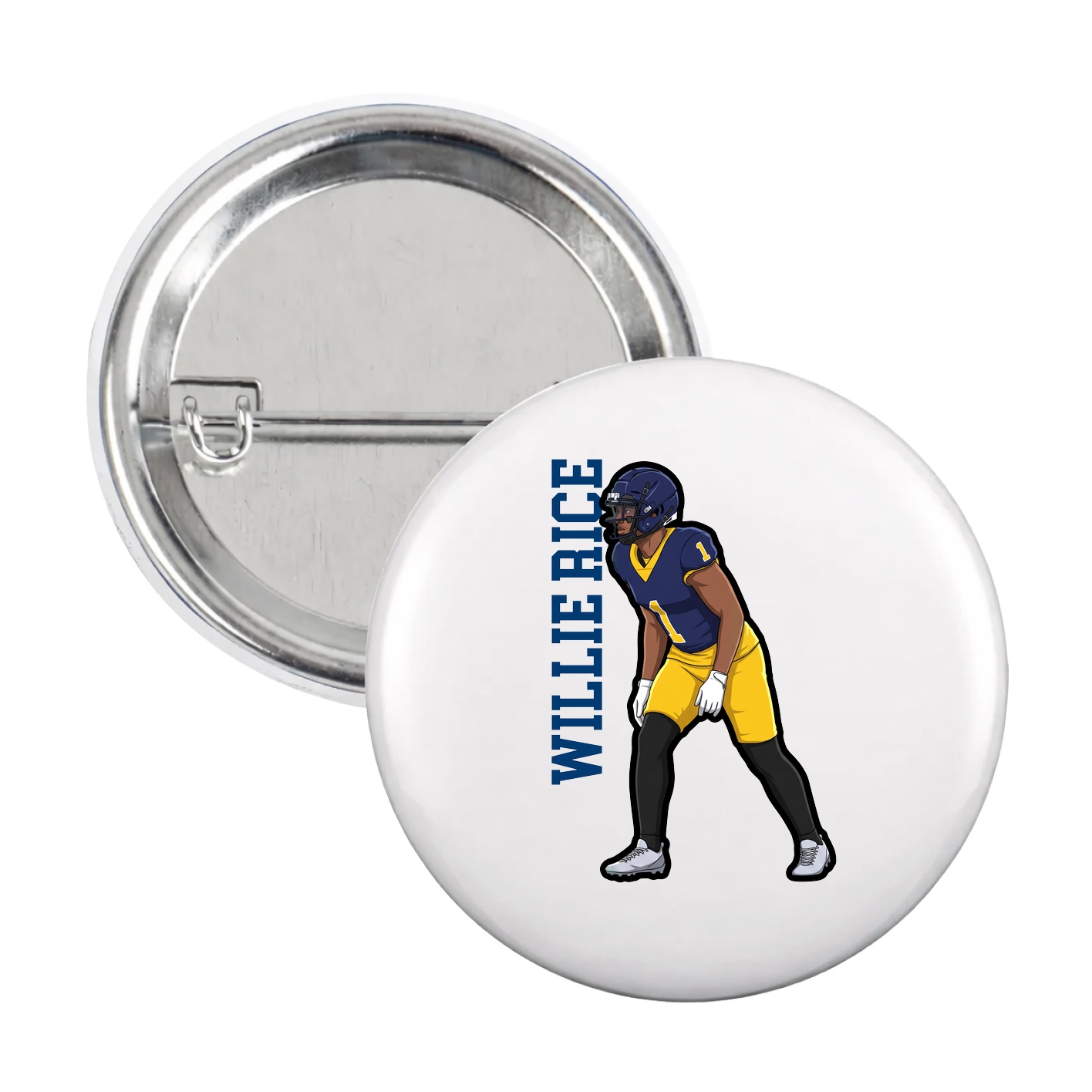 Game Day Button — Name Vertical in White