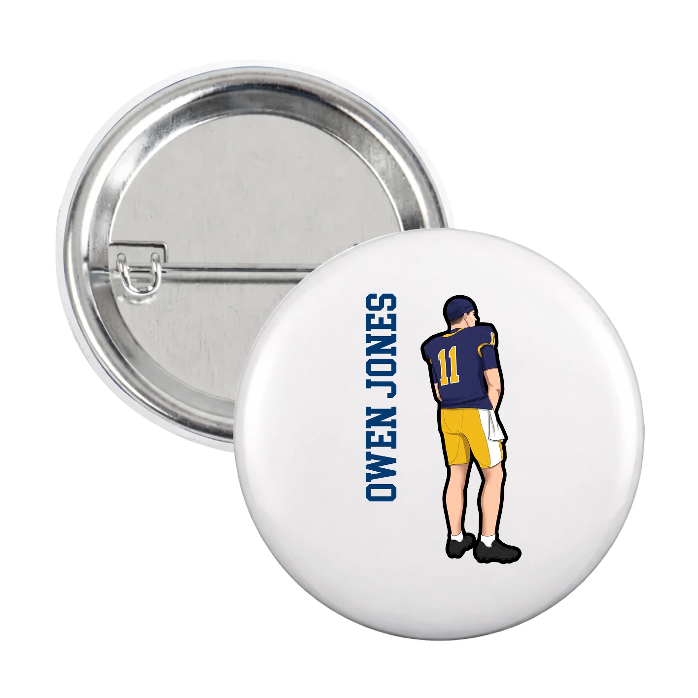 Game Day Button — Name Vertical in White