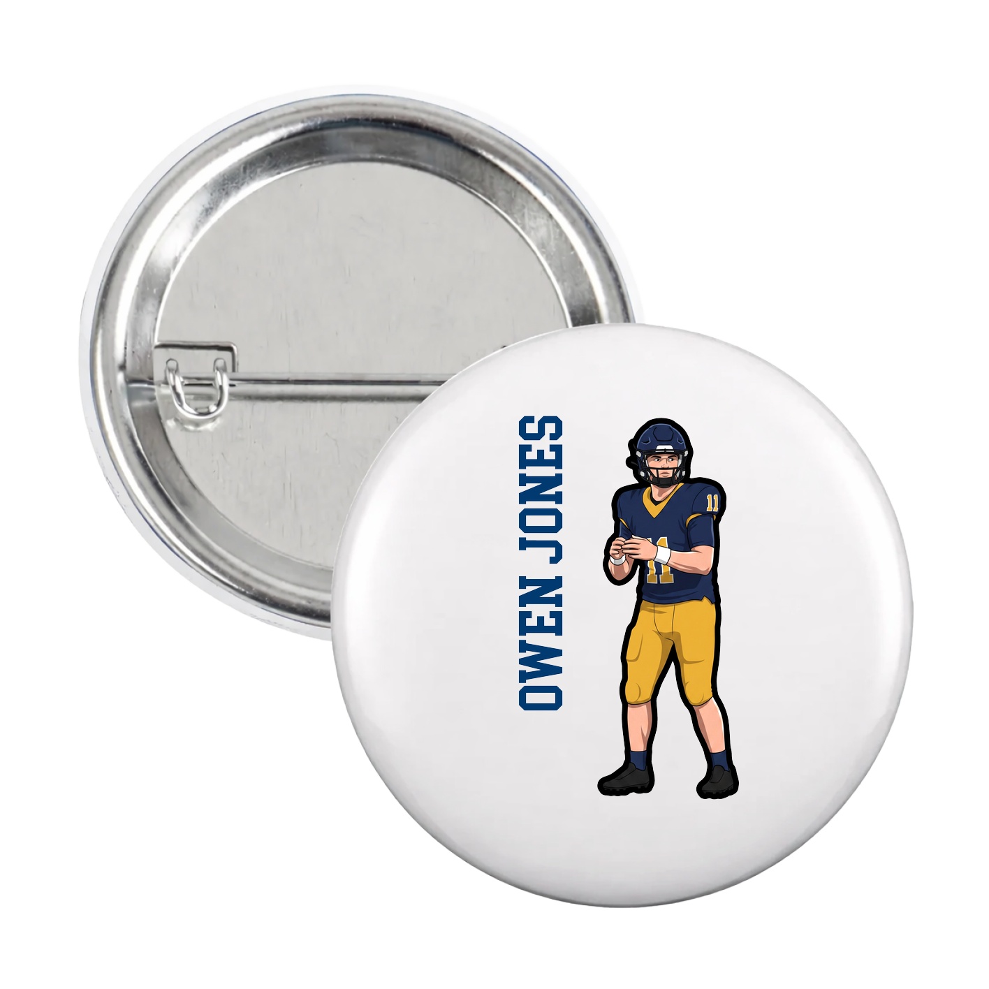 Game Day Button — Name Vertical in White
