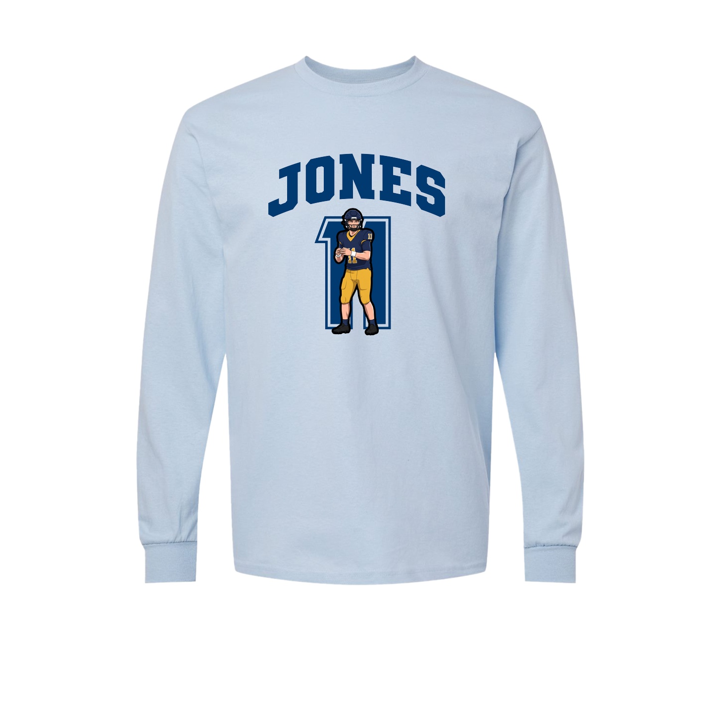Long Sleeve Tee — Number in Light Blue