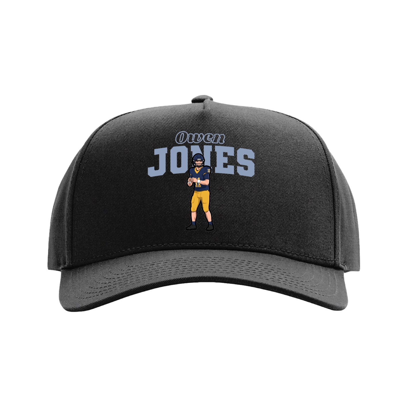 Full Fabric Five-Panel Champ Cap — Name Arch in Black