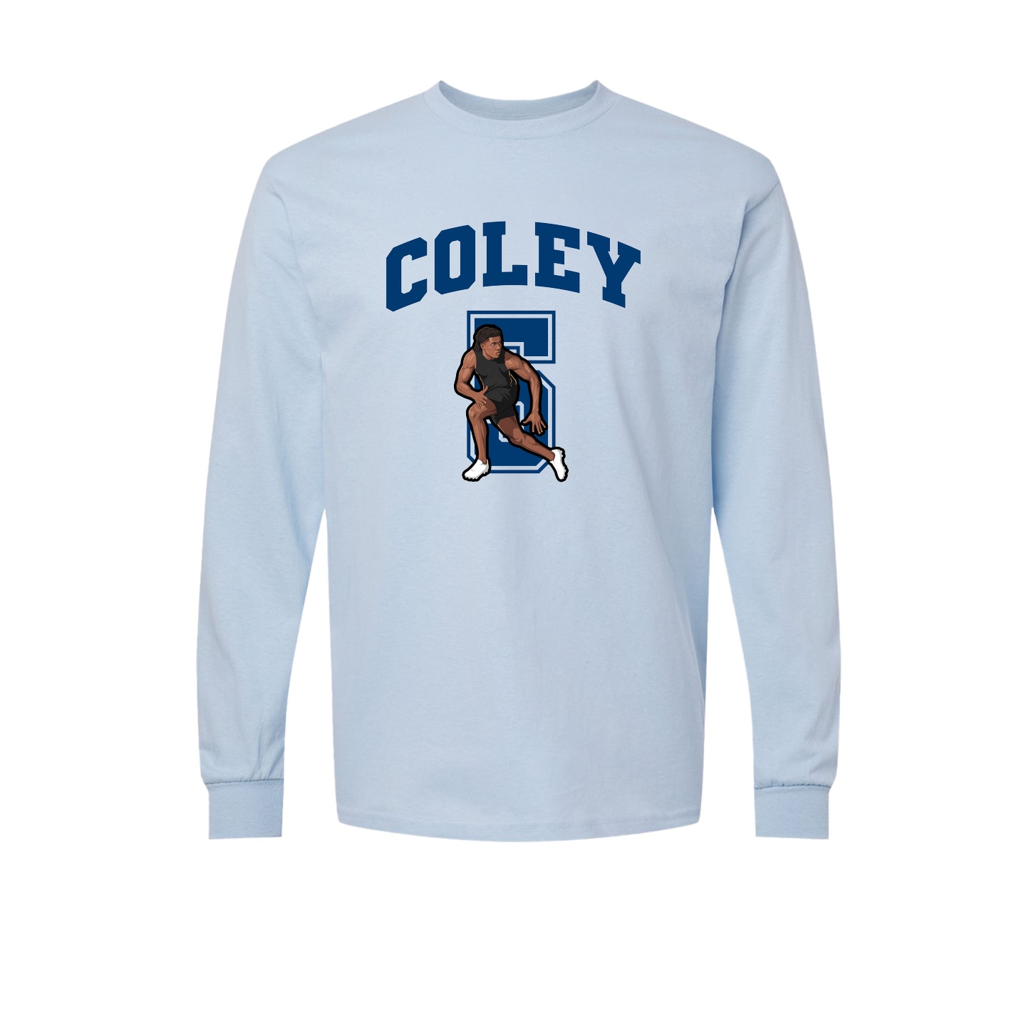 Long Sleeve Tee — Number in Light Blue