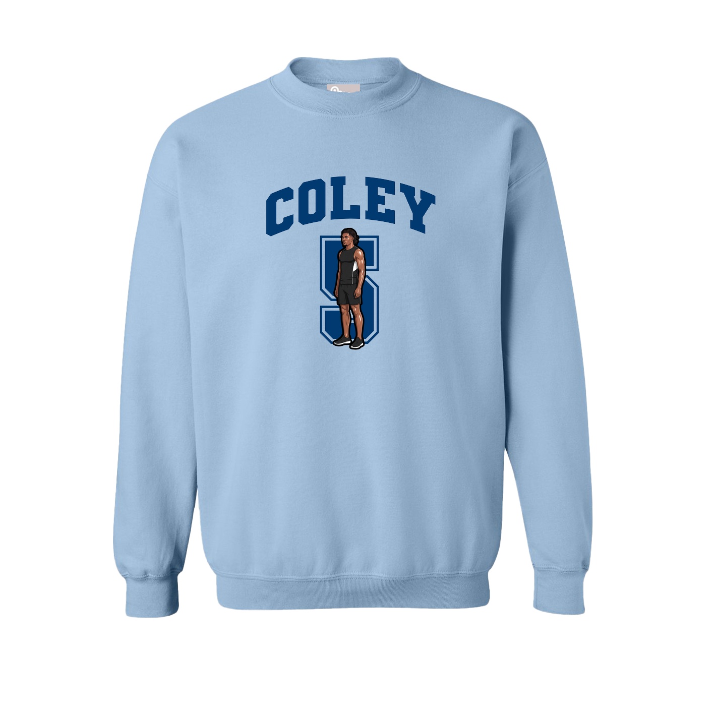 Fleece Crew — Number in Light Blue