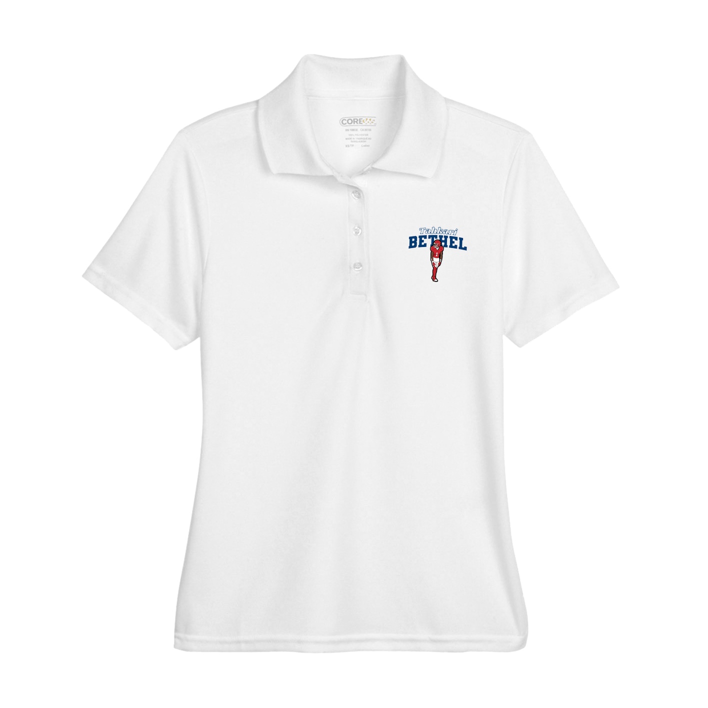 Womens Performance Polo — Name Arch in White