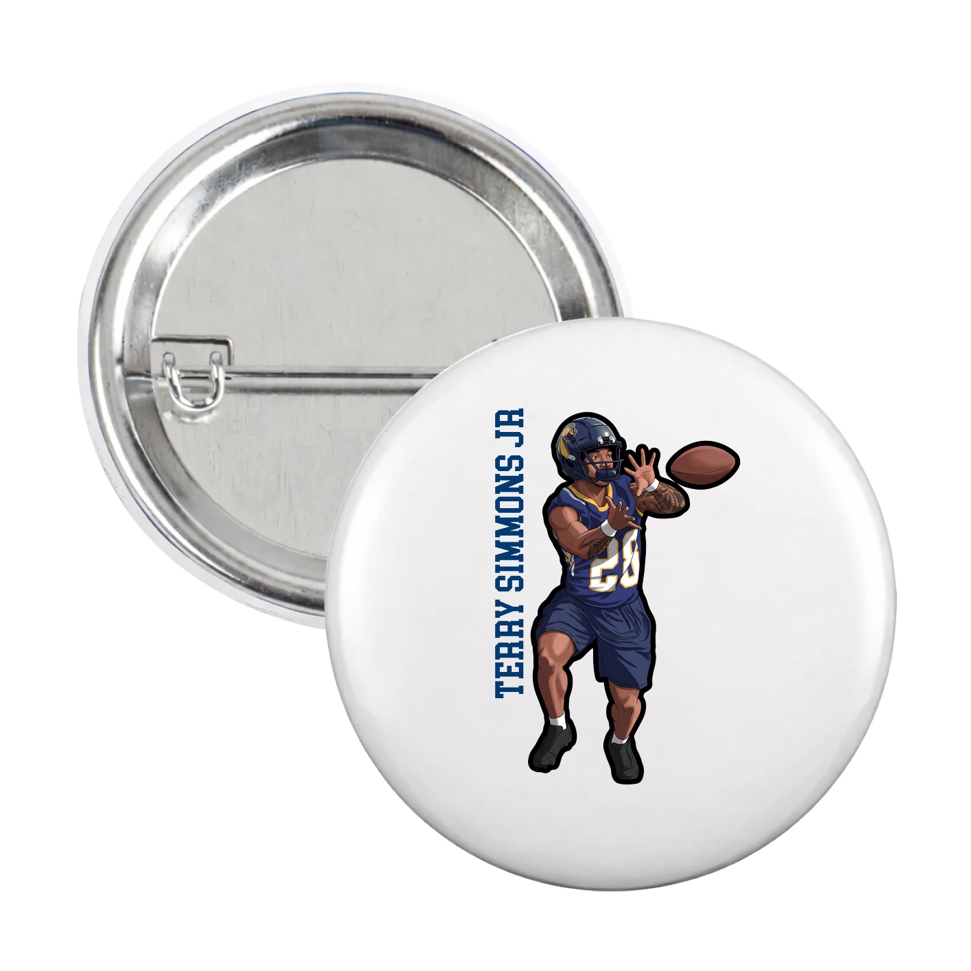 Game Day Button — Name Vertical in White