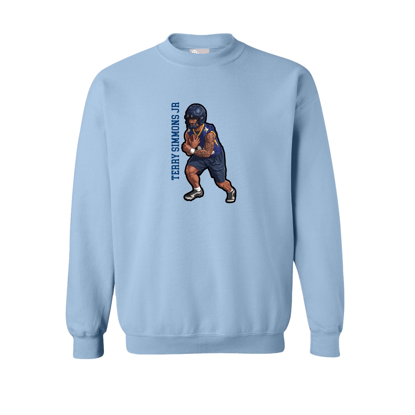 Fleece Crew — Name Vertical in Light Blue
