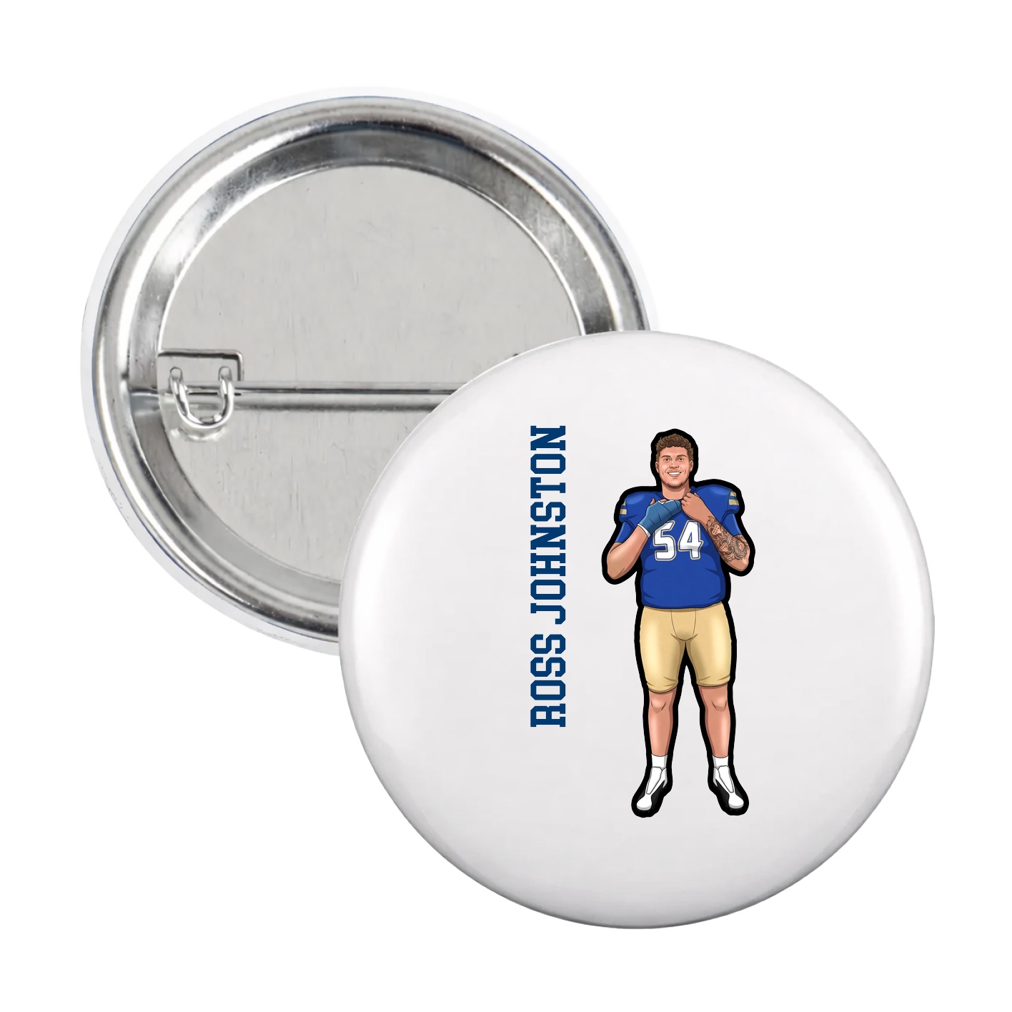 Game Day Button — Name Vertical in White
