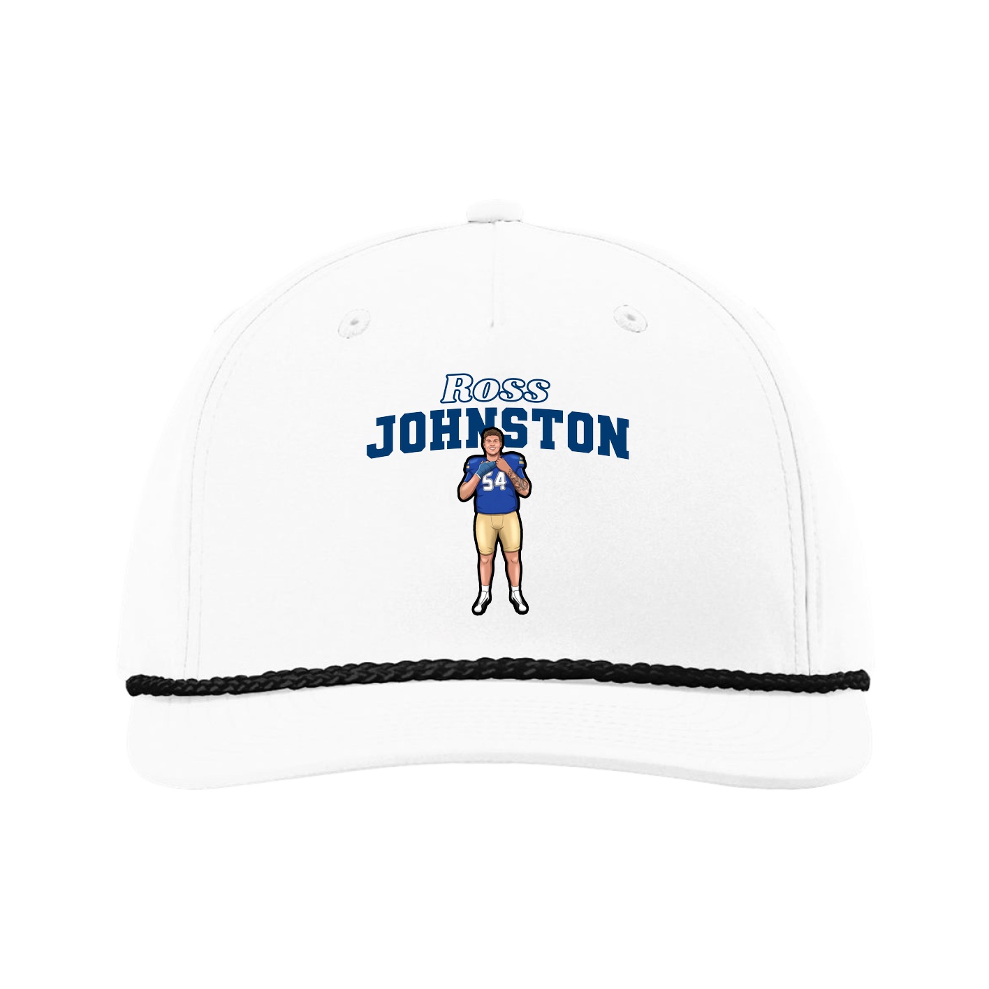 Five-Panel Classic Rope Cap — Name Arch in White