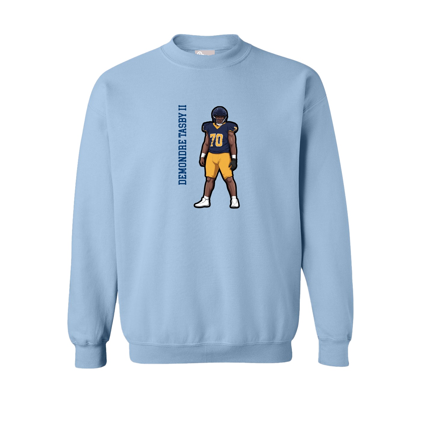 Fleece Crew — Name Vertical in Light Blue