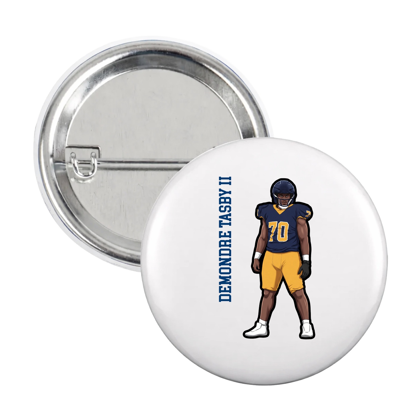 Game Day Button — Name Vertical in White