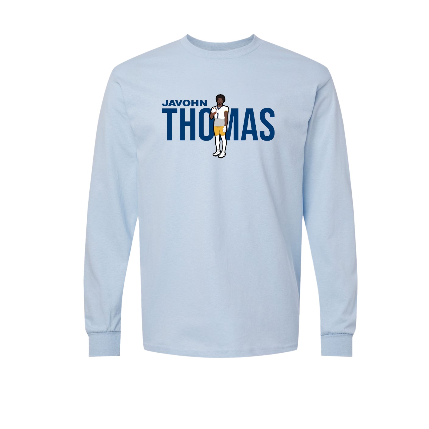 Long Sleeve Tee — Player Name in Light Blue