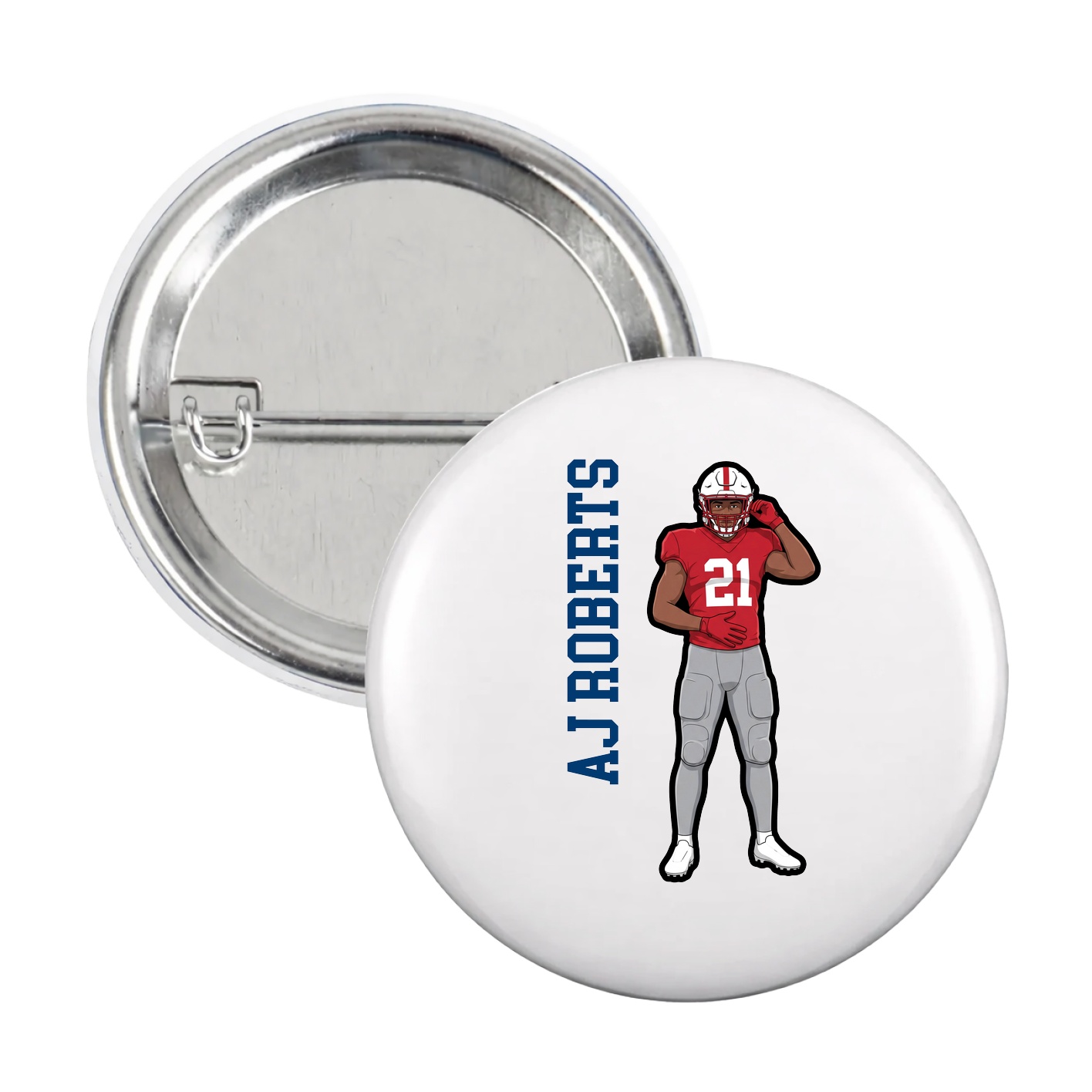 Game Day Button — Name Vertical in White
