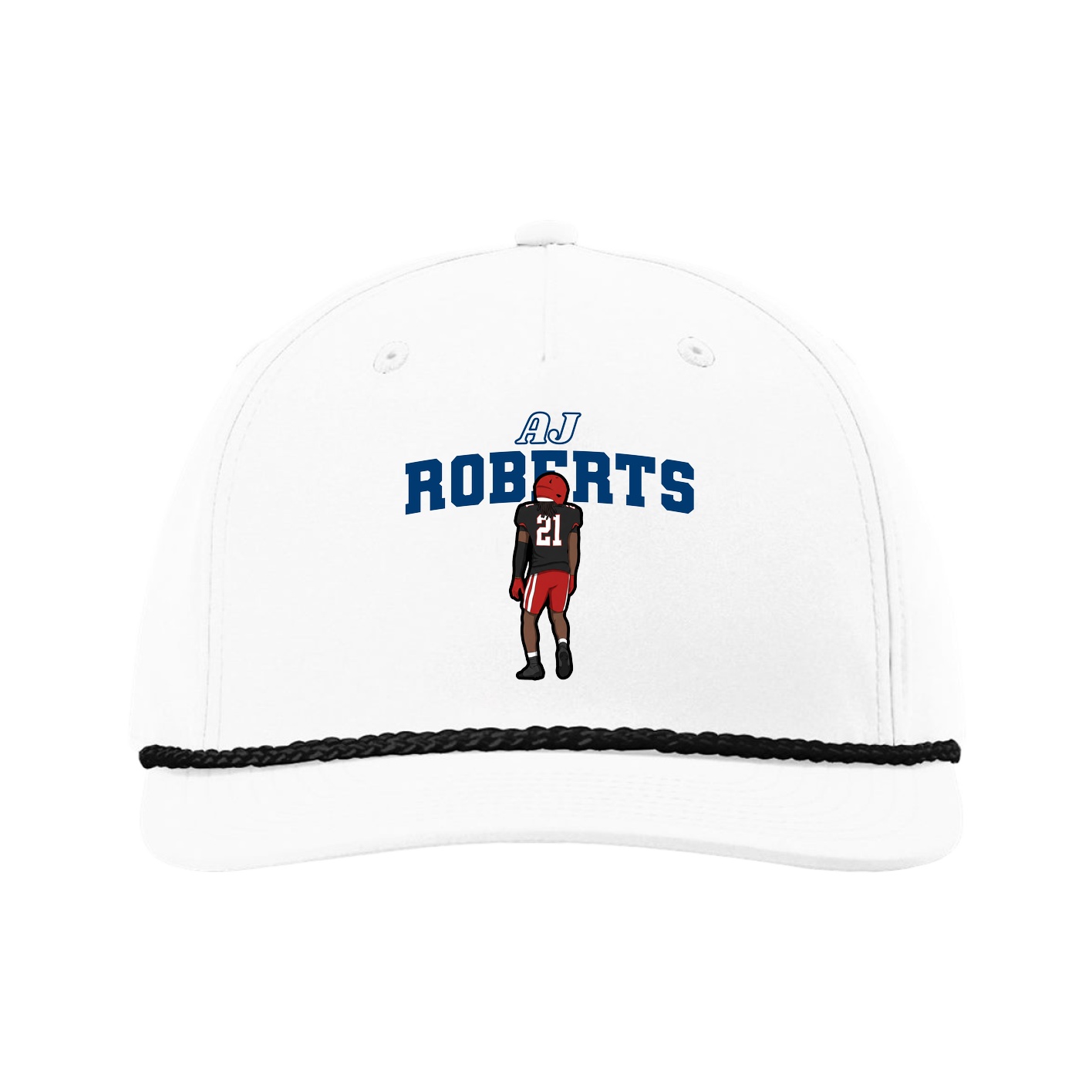 Five-Panel Classic Rope Cap — Name Arch in White
