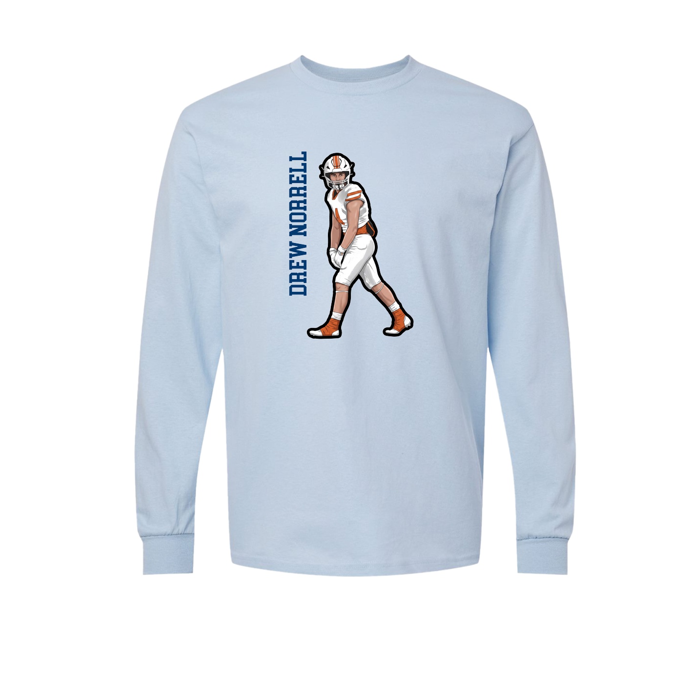 Long Sleeve Tee — Name Vertical in Light Blue