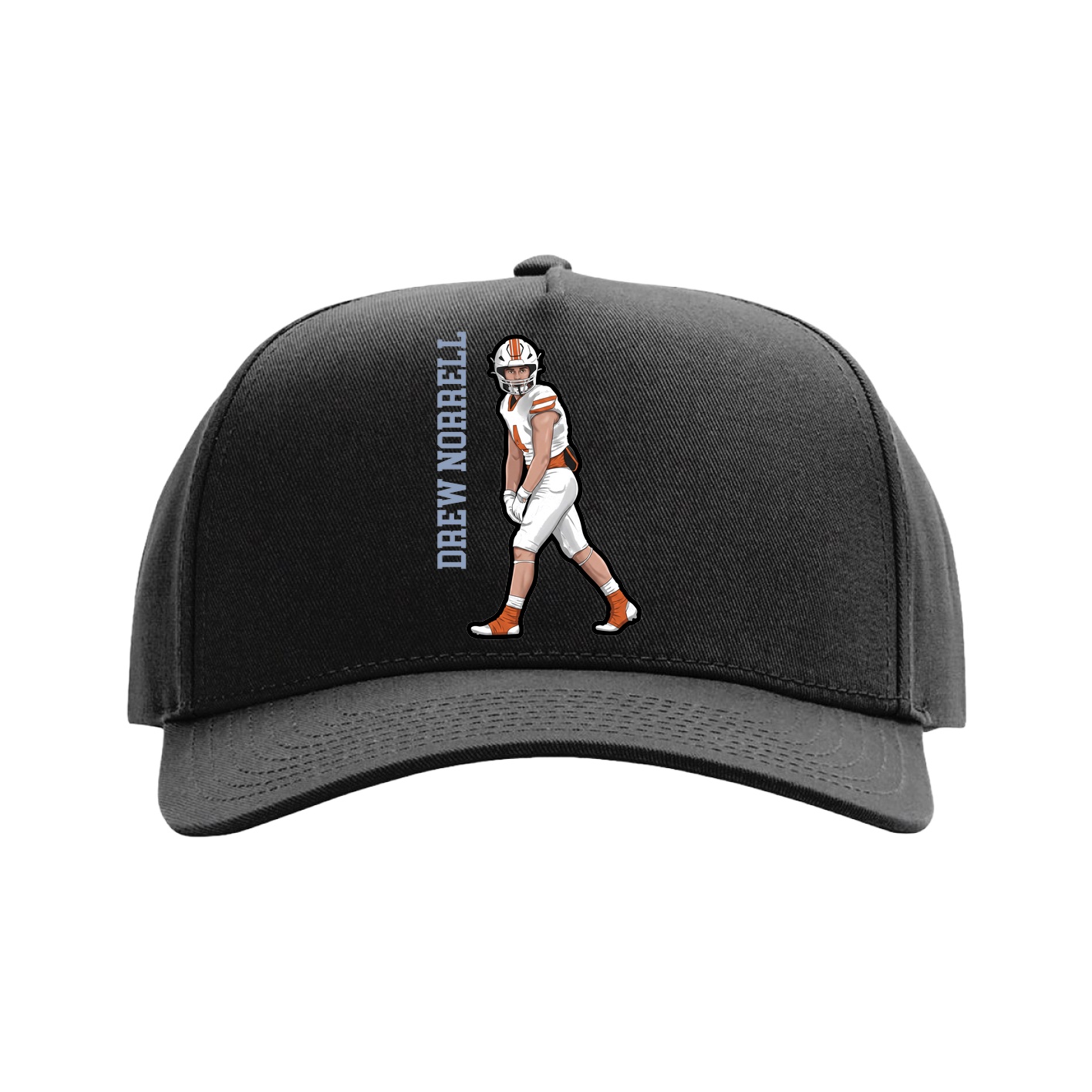 Full Fabric Five-Panel Champ Cap — Name Vertical in Black