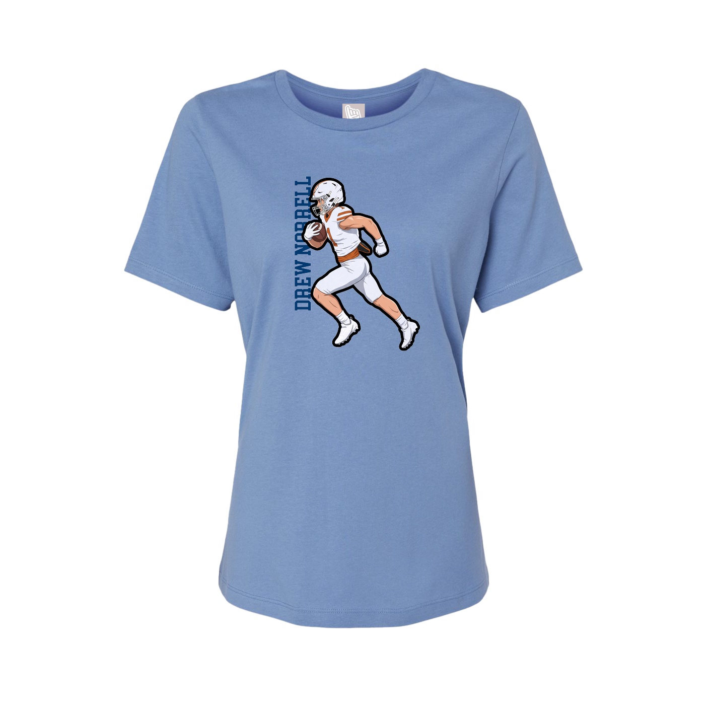 Fitted Women's Tee — Name Vertical in Powder Blue