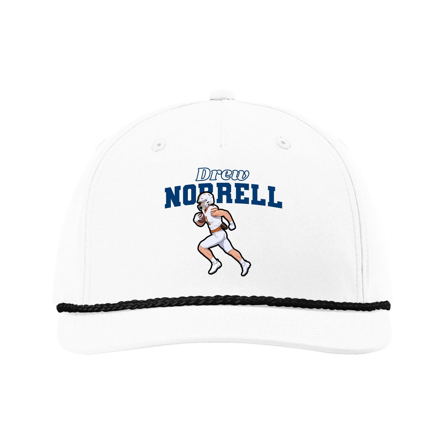 Five-Panel Classic Rope Cap — Name Arch in White