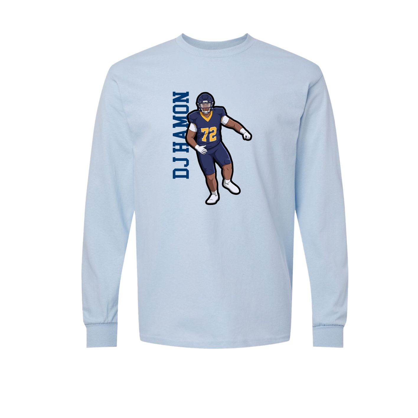 Long Sleeve Tee — Name Vertical in Light Blue