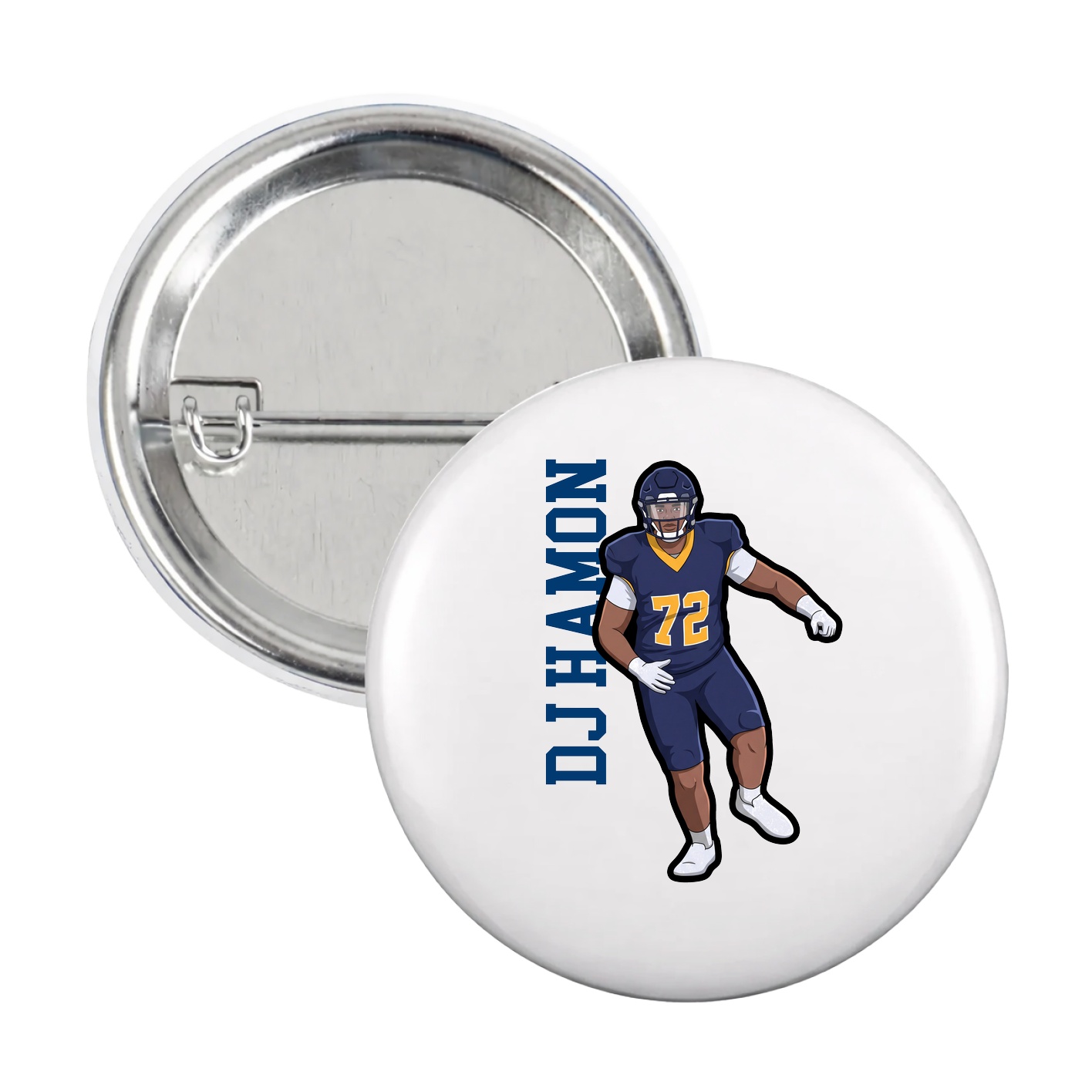 Game Day Button — Name Vertical in White