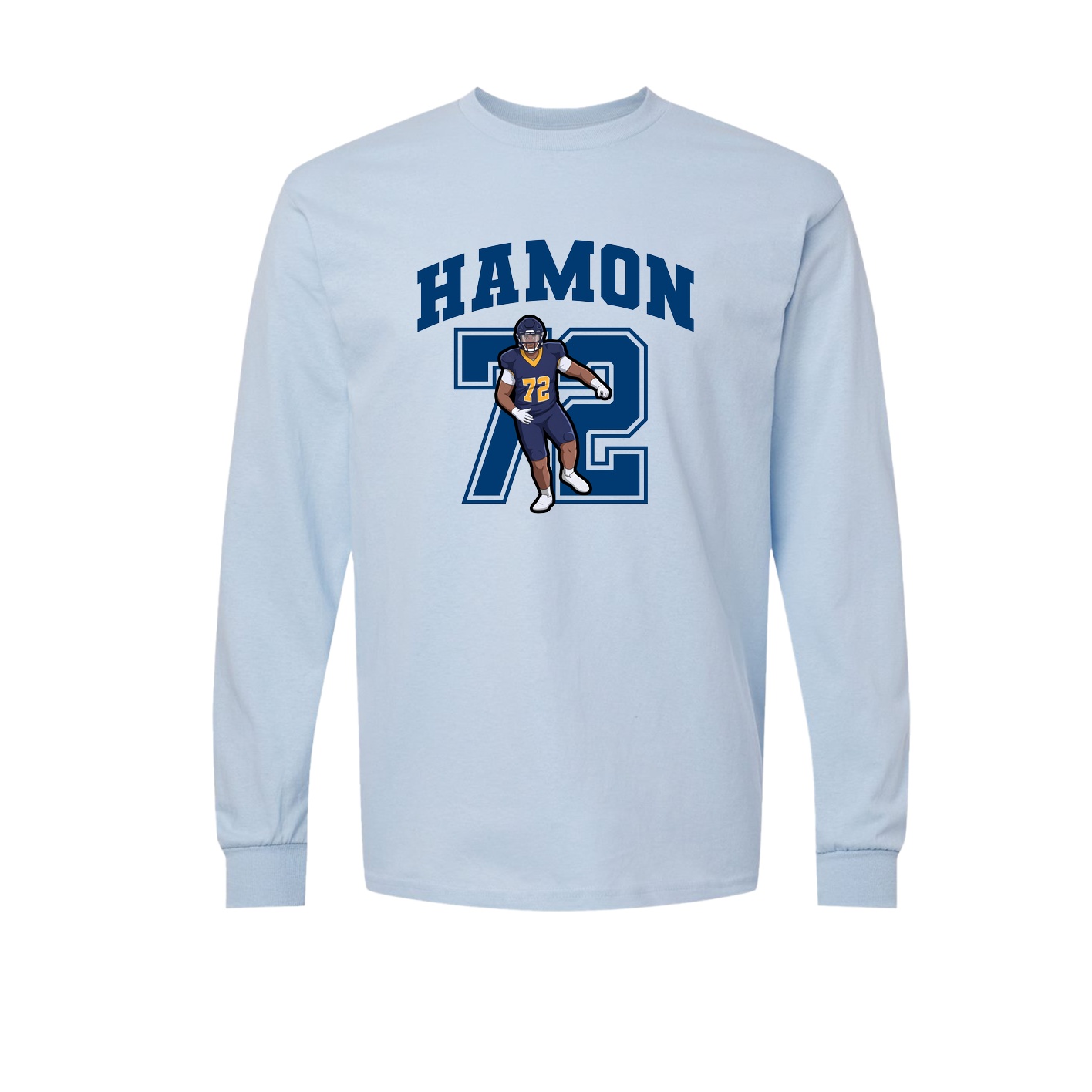 Long Sleeve Tee — Number in Light Blue